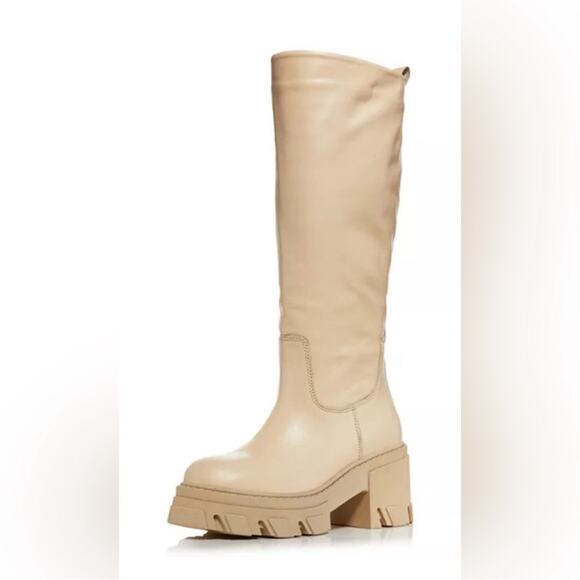 Aqua Goal Platform Leather Knee-High Boots Bone